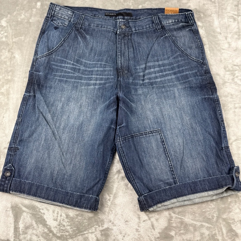 Rocawear Mens Denim Shorts W42 Blue Indigo Relaxed Fit NWT Y2K HipHop